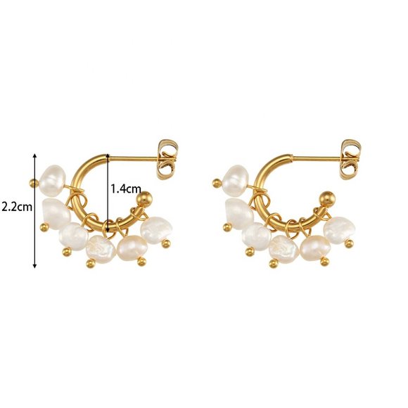 Freshwater Pearl C Hoop 18K Gold Plated Earrings Stainless Steel - Picture 7 of 7